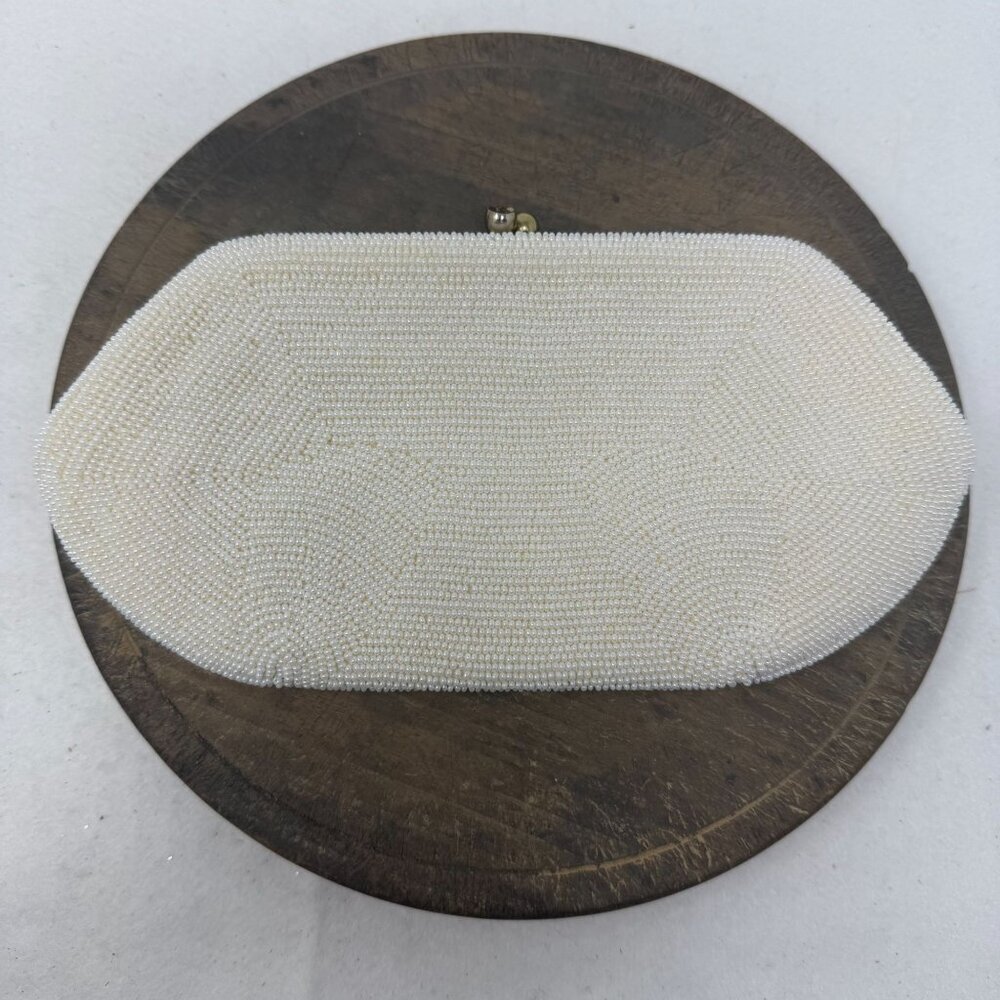 Vintage Ivory Hand-Beaded Clutch Purse By Josef Made In Japan Glam Evening Bag